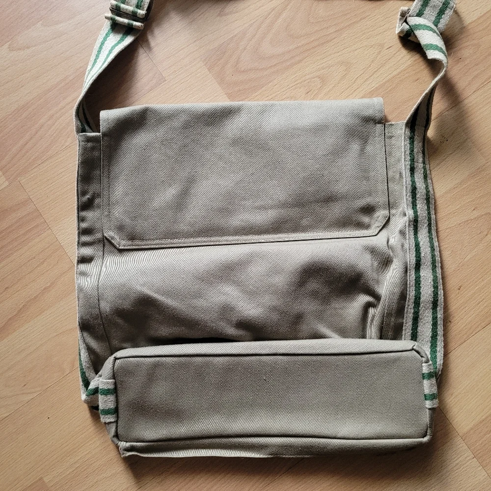 Khaki Canvas Messenger Safari Bag